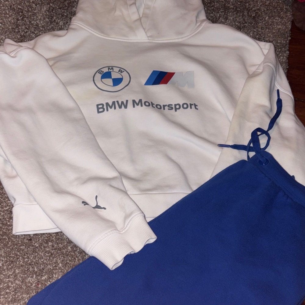 BMW Motorsport White Hoodie with Blue Pants